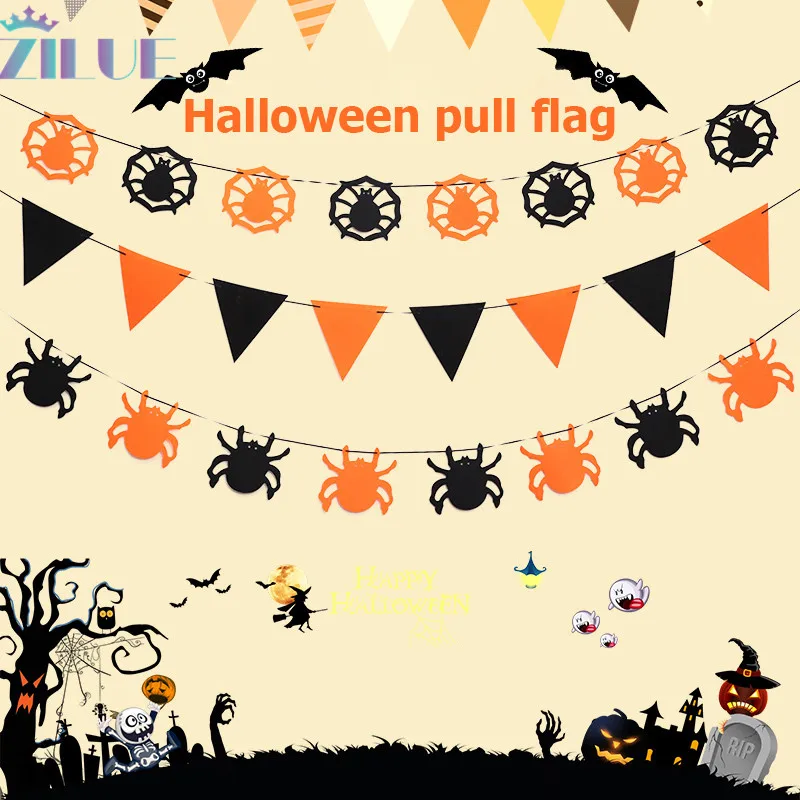 Zilue 1pcs/Lot Halloween Pull Flower Pull Flag KTV Bar Layout Props Decoration Pumpkin Ghost Spider Bat Diverse Hanging Flag Zilue 1pcs/Lot Halloween Pull Flower Pull Flag KTV Bar Layout Props Decoration Pumpkin Ghost Spider Bat Diverse Hanging Flag