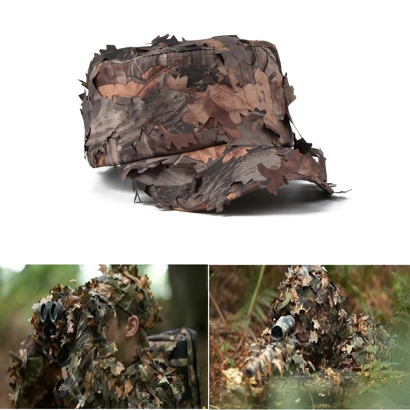 

Camouflage Tactical Military Cap with Bionic Leaf Army Camo Hunting Green black Oxford Sniper Hat Sniper Jungle desert Forest