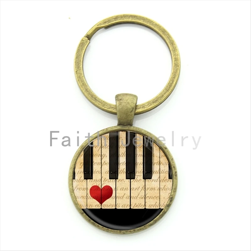 Fashion classic piano keyboard keychain charming romantic red heart