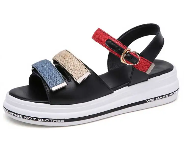 Women's PU Sandals 2019 Summer Flat Heels Sandals For Women Chunky Sandal Womens Platform Shoes Casual Summer Sandal