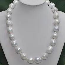 Прекрасный настоящий большой Южный Морской Белый барокко жемчужное ожерелье 18''aaa