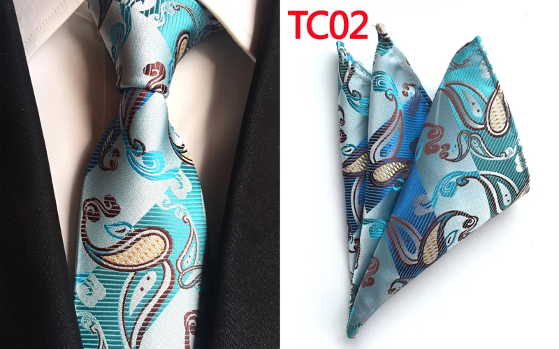 8 см роскошные комплект галстуков для Для мужчин Свадебная вечеринка синий галстук с ярким узором с карманом квадратный Handky Одежда высшего