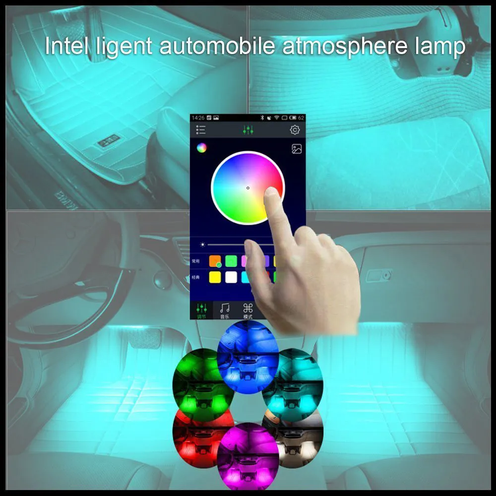 

1Set 12V180 Degree 4x 12 LED Car Atmosphere RGB Phone App Music Control Strip Lights Interior Kit Car Interior F Fit IOS