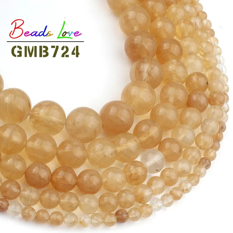 

wholesale Natural Stone Smooth Yellow Crystal Loose Beads 15" 4 6 8 10 12mm Citrines Diy Bracelet Necklace for Jewelry Making