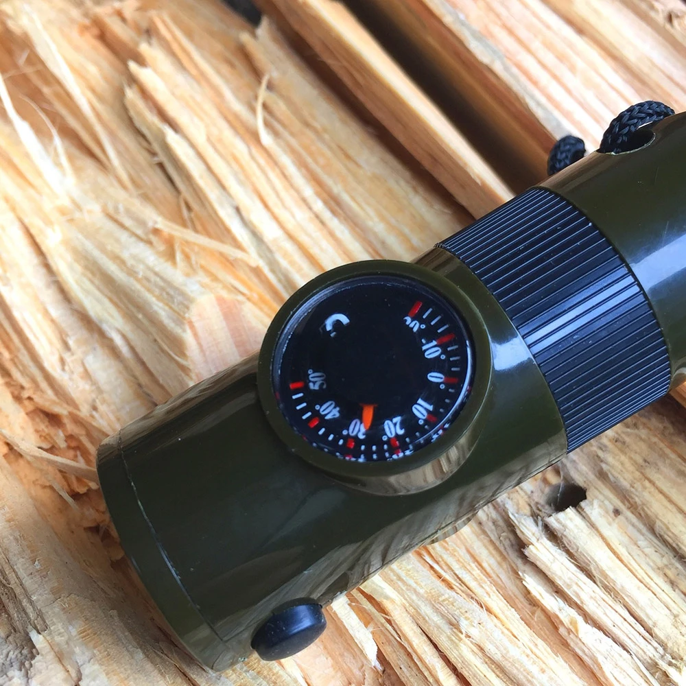 

7-in-1 Outdoor Multi-function Survival Whistle Life-saving with LED Light Thermometer EDC Compass Camping Hiking Life Straw Kits
