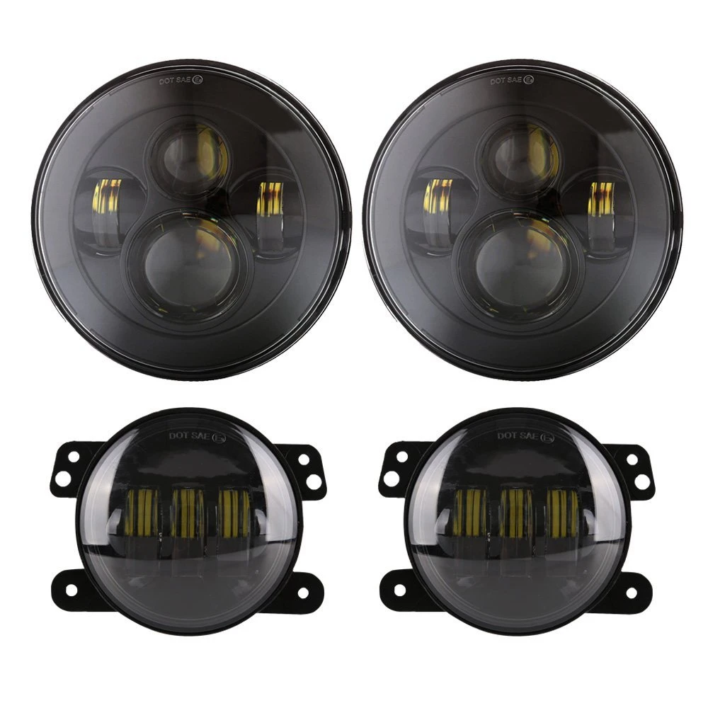 Светодиодные фары TNOOG DOT Wrangler JK TJ 7 дюймовые ближнего и дальнего света с 4