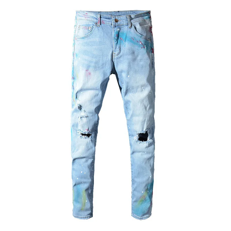 

High Quality Men Blue Jeans Pants Slim Ripped Jeans Men Biker Jeans Hip-hop Skinny Men Denim Distressed Jeans Clothes