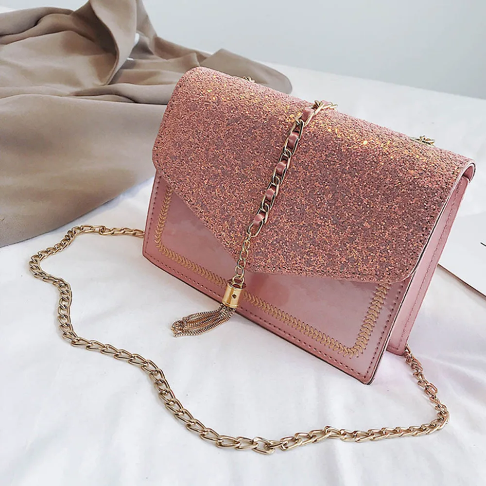 British Fashion Simple Small Square bag Women's Designer Handbag 2018 High-quality PU leather Tassel Chain Shoulder bags