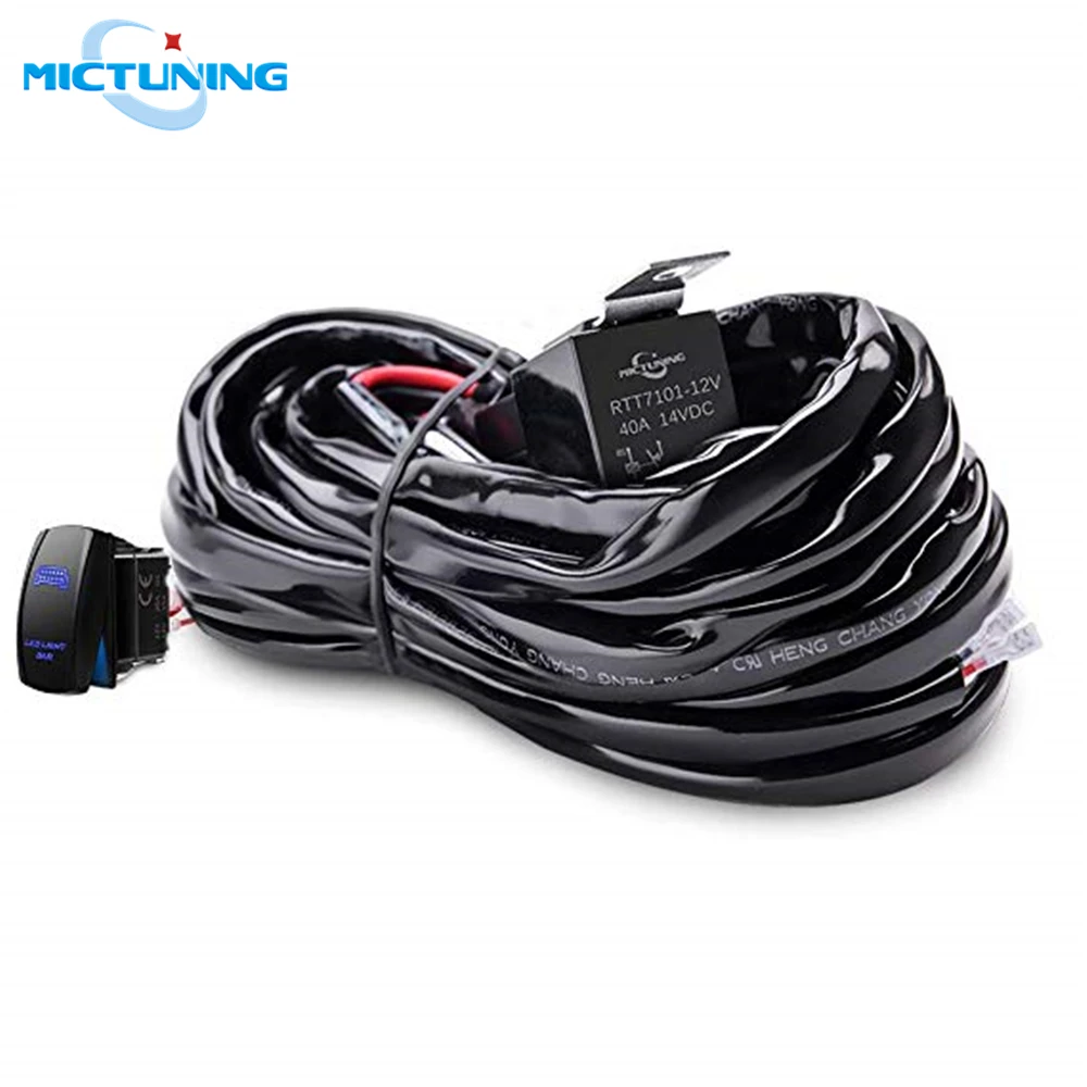 

MICTUNING 14AWG Car Cable Wiring Harness Kit with Fuse 40A Relay Blue ON-OFF Rocker Switch 1 Lead for LED Light Bar Accessories