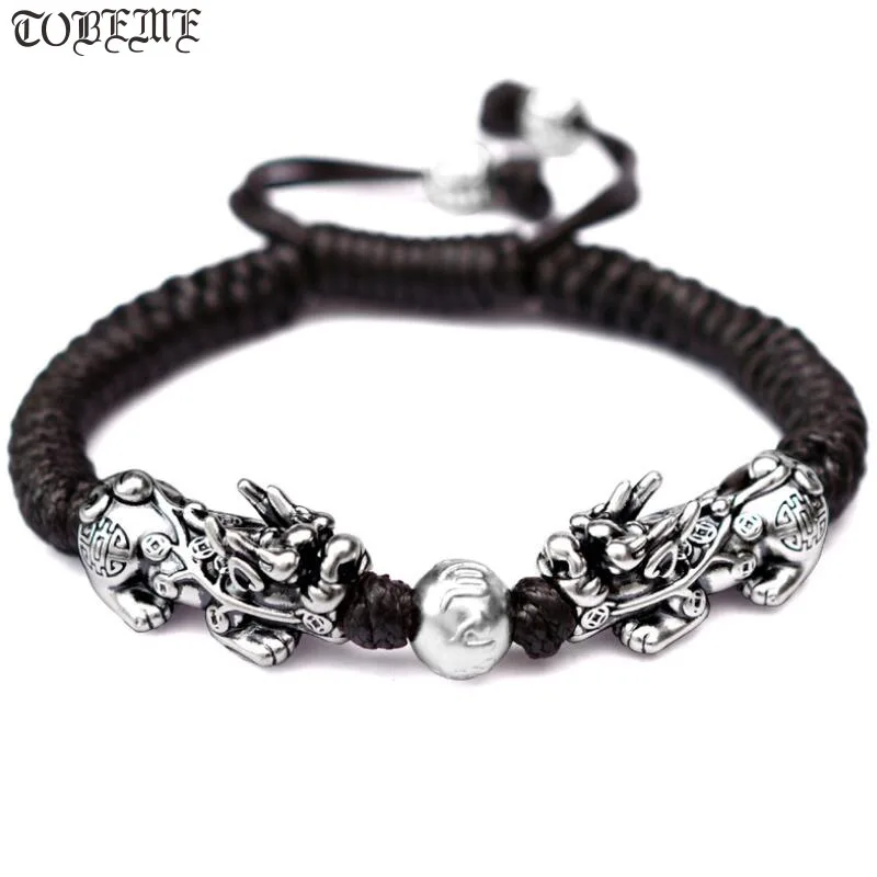 

Handmade Good Luck Man Bracelet Fengshui Pixiu Bracelet 3D 999 Silver Wealth Pixiu Beaded Bracelet Man Gift