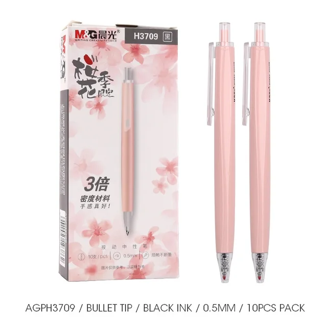 M&G Sakura Pink Cute Kawaii Gel Pen Set Black Gel Ink Pens 0.5mm 0.38mm Retractable for school supplies gelpen stationery roller 10 Pcs Gel Pen 3