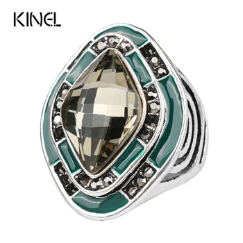 

Luxury Fashion Enamel Ring Crystal Jewelry Silver Plated Crystal Rings For Women Kinel Vintage Jewelry