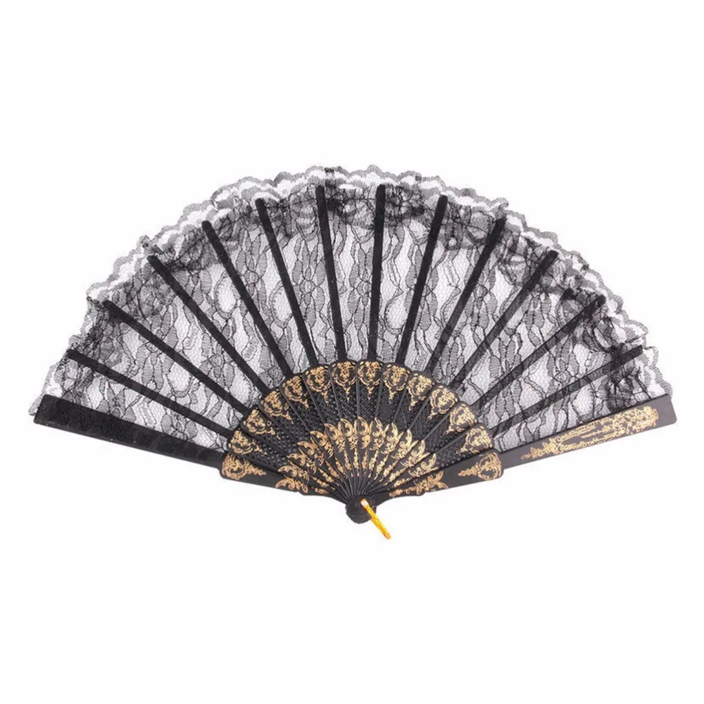 1Pcs Flower Floral Fabric Lace Folding Hand Fan Women Girl Dancing Fans