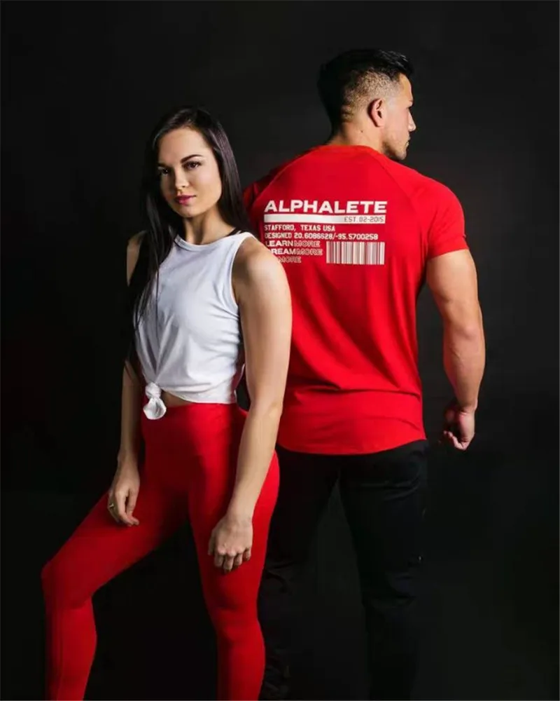 ALPHALETE Новая мужская футболка для тренажерного зала фитнес-футболки для бодибилдинга мужские модные футболки хлопок короткий рукав Повседневная брендовая одежда