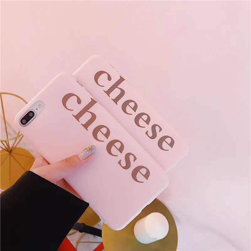 Simple Letters Cheese Pink Phone Case for iPhone XS MAX Case for iPhone X XR 6 6S 7 8 Plus Case Soft Silicon Matte Cover Capas09
