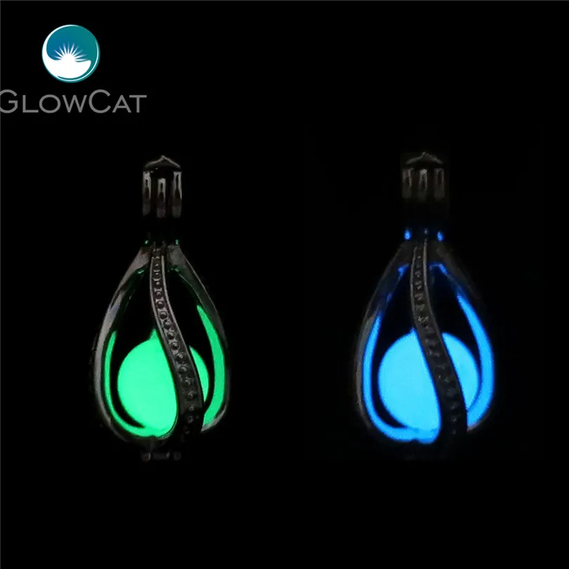 

G643 5pcs/lot Glow in the Dark Waterdrop Pearl Cage Locket Pendant Locket Fairytale Party Essential Oil Diffuser