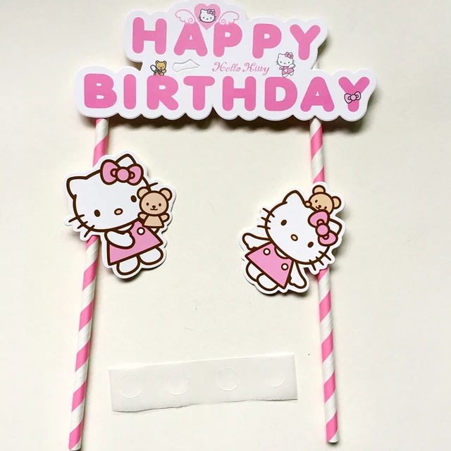 2pcs Hello Kitty Pink Cupcake Cake Topper Cake Flags