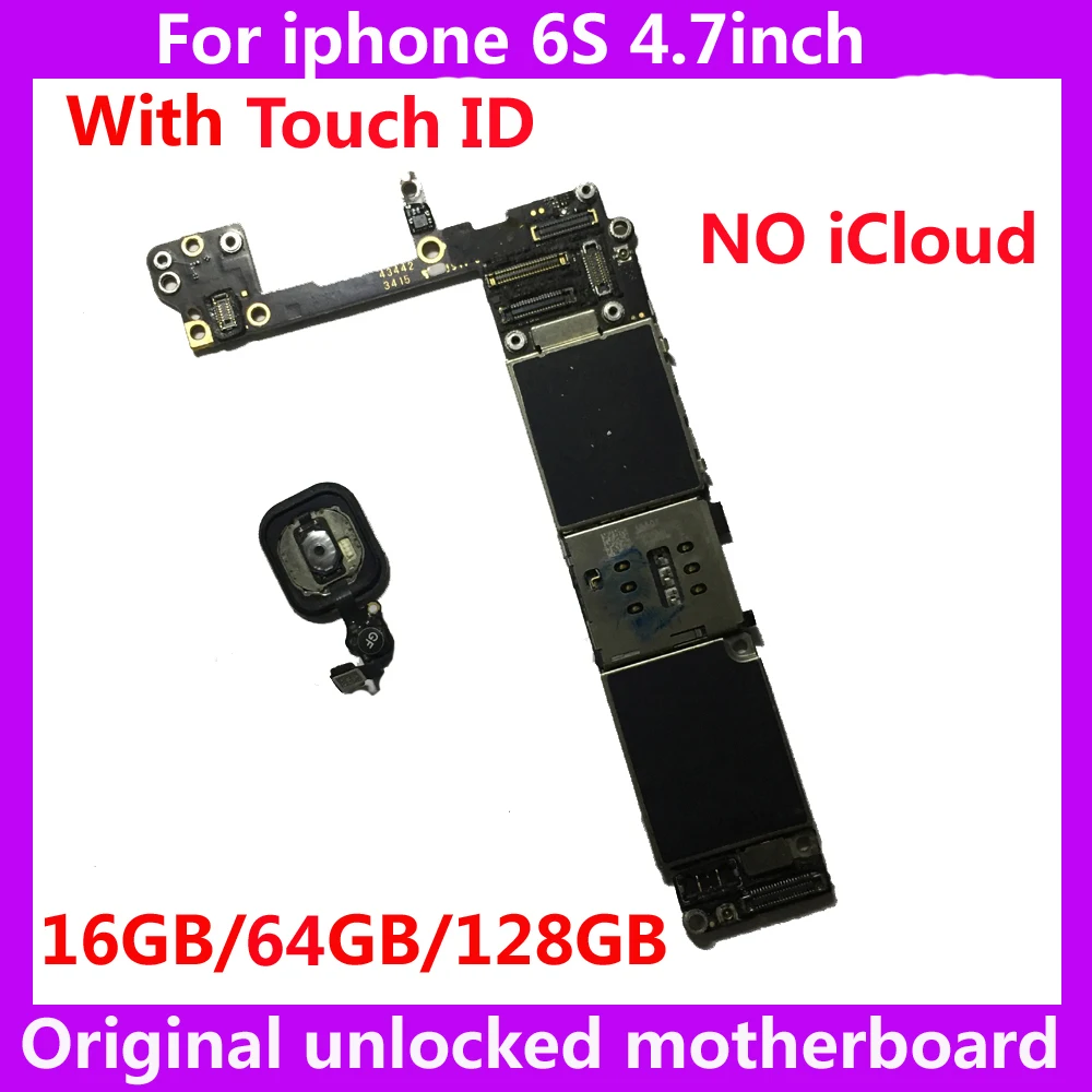 Бесплатная iCloud 16 Гб 64 128 ГБ оригинальная материнская плата с/без touch ID для iphone 6 S