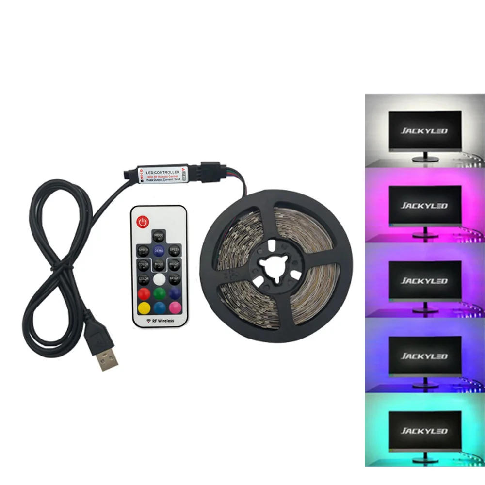 

5050 LED Strip 1m 2m 30Leds IP65 Waterproof RGB Led Strip Light DC5V Flexible Lighting Ribbon Tape With RF RGB Controller
