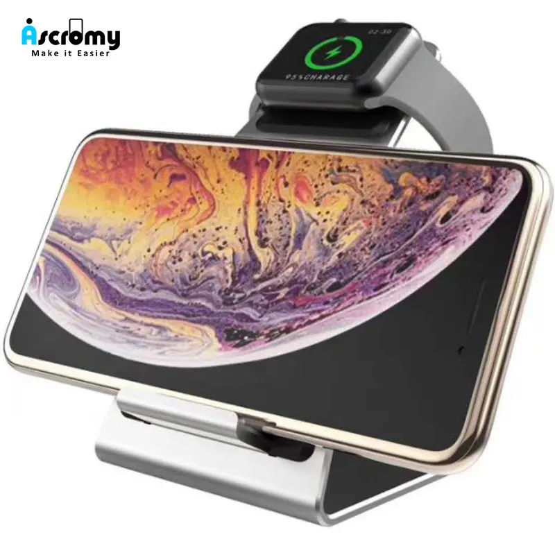 

Ascromy 2in1 Fast QI Wireless Charger Stand For Apple Watch 3 2 iPhone XS Max XR X 8 Plus 8plus induction Charging Dock Station