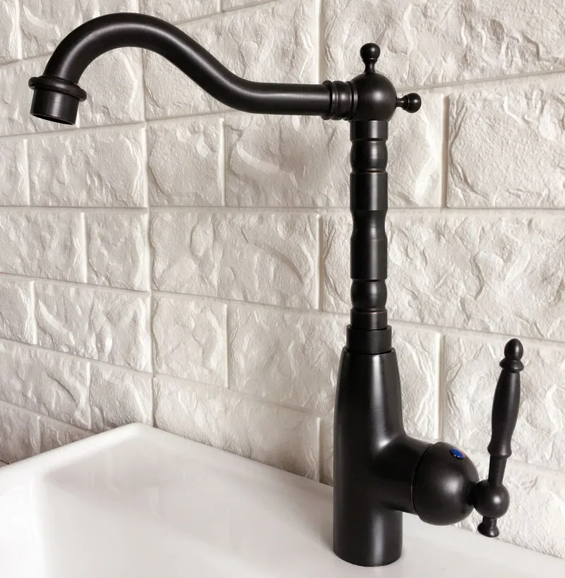 Kitchen Wet Bar Bathroom Vessel Sink Faucet Black Oil Rubbed Bronze One Handle Swivel Spout Mixer Tap Single Hole mnf371