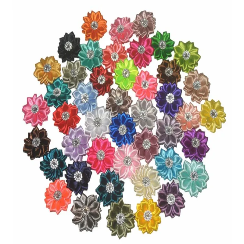 Buy 3.7cm polyester flower with crystal rhinestones