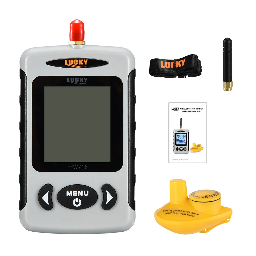  Russian menu LUCKY FF718& FFW718 Top Quality Portabl Fish Finder Sonar Wired Fish depth Finder Alar