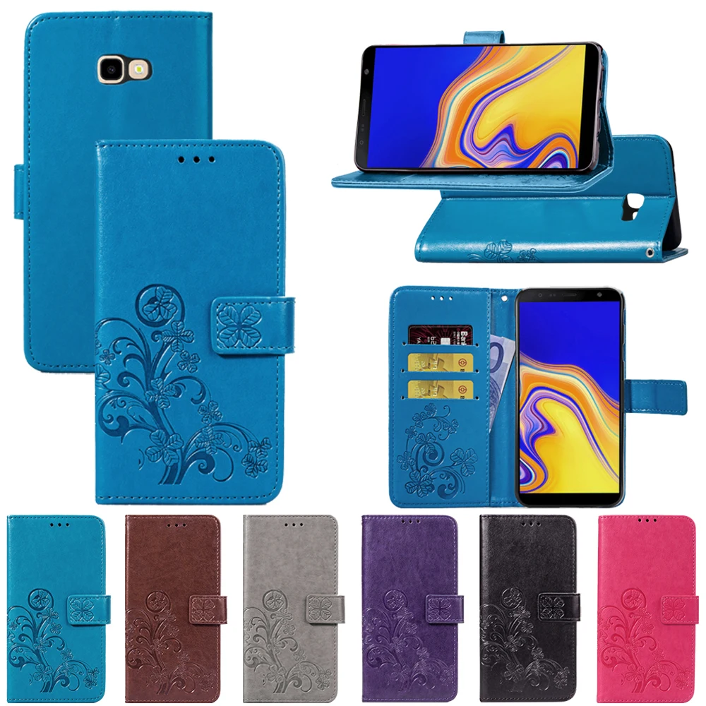 

For Samsung Galaxy J4 Plus Leather Flip Wallet Case for Samsung J4 Plus Soft Silicone Cover Phone Bag