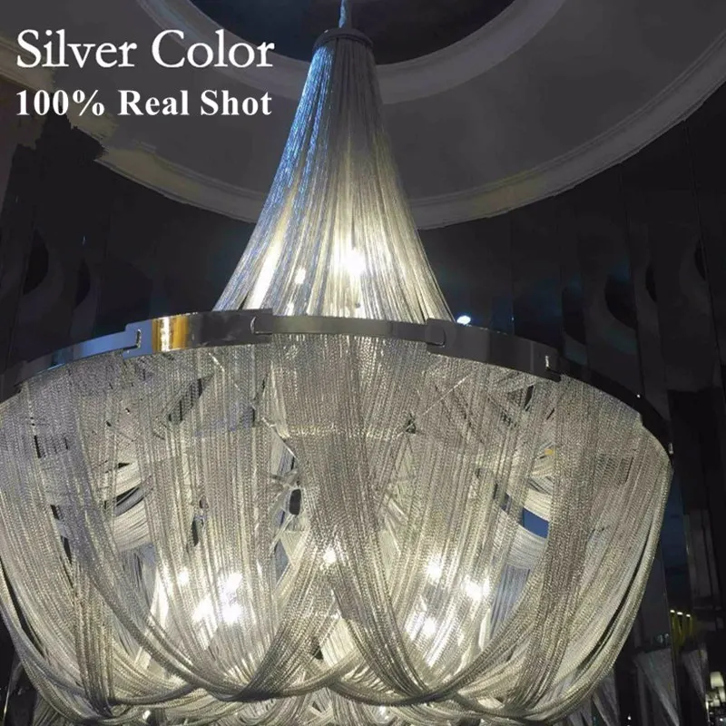 Современный роскошный серебристый, золотой, с кисточками, алюминиевая цепь, светодиодный подвесной светильник для столовой, ресторана, бара, современный подвесной светильник