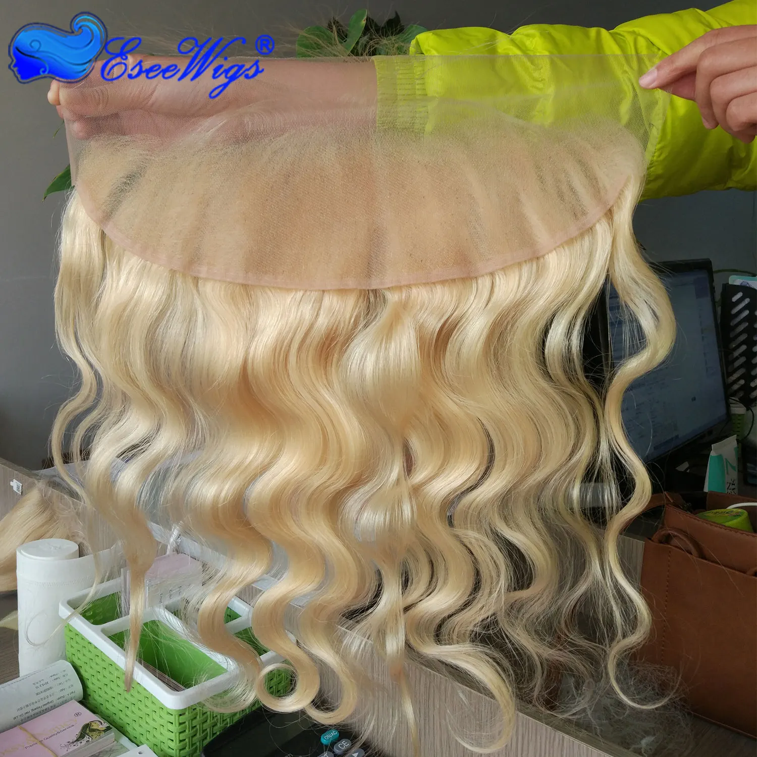 Eseewigs блондинка 613 13X4 кружева фронтальные волнистые перуанские Волосы remy