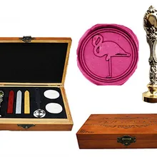 Пользовательские Воск уплотнительное штамп Винтаж Симпатичные Фламинго латунь павлин металлической ручкой Щупы для мангала плавления ложка деревянной подарочной коробке комплект роскошные