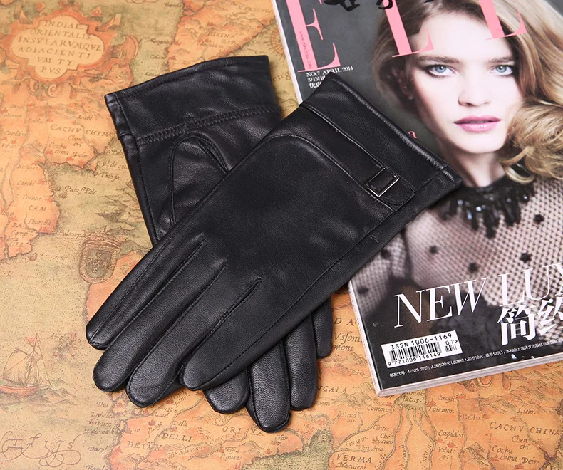 Женские зимние перчатки из натуральной кожи модные новые брендовые черные перчатки из козьей кожи теплые варежки 2019 новая горячая