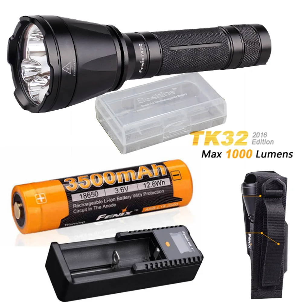 

Fenix TK32 2016 CREE LED 1000 Lumen built in Red, Green Lights and dual tail switch tactical Flashlight + 3500mAh battery charge