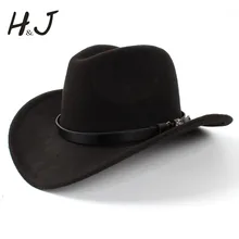Зимняя Осенняя шерстяная женская мужская Ковбойская шляпа в западном стиле для джентльменов, леди джаз, ковбойская шляпа с кожаной накидкой, церковная сомбреро Кепка