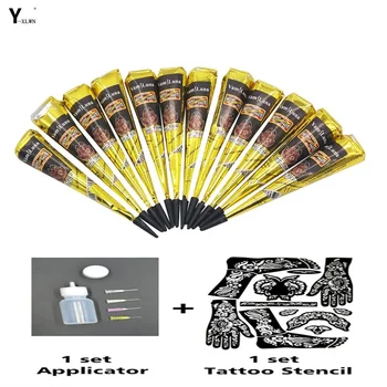 

Y-XLWN 12pcs 25g Dark Red Mehndi Henna Cones Indian Natural Henna Tattoo Paste Temporary Tattoos Hand Body Art Paint Pigment