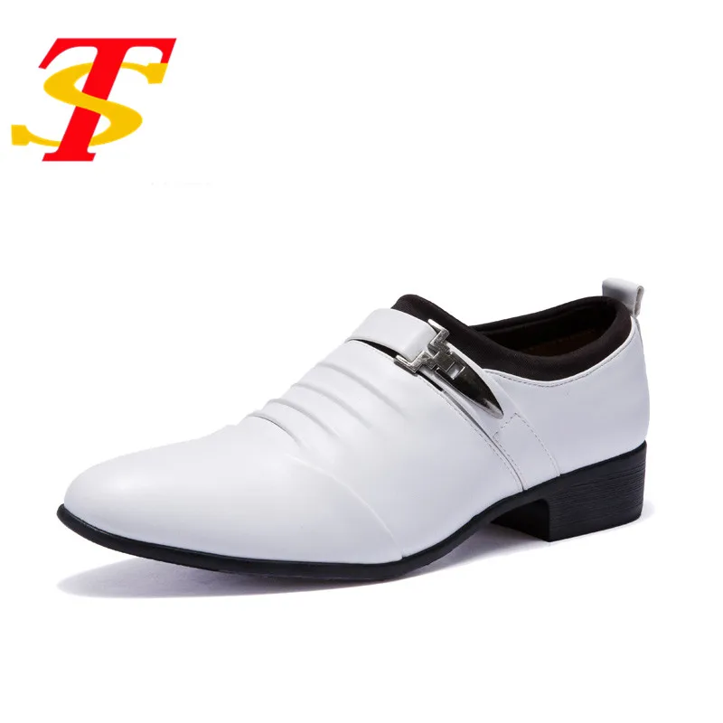 

TS Men shoes male genuine leather man shoes pointed toe business formal shoes breathable fashion white Summer shoe Flat