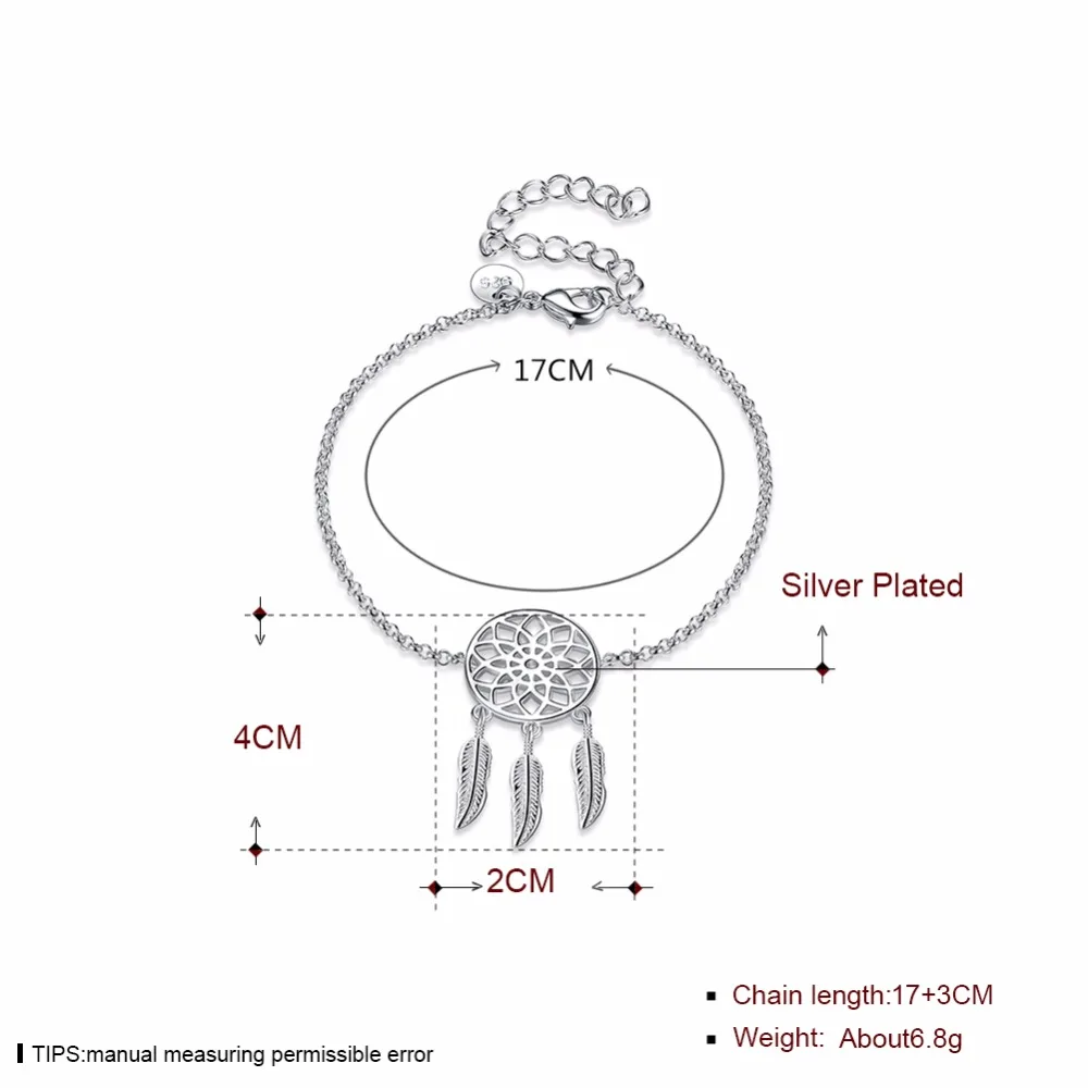 Женский браслет в народном стиле, покрытый серебром 925 пробы, Ловец снов, браслет с перьями, Ловец снов и браслет, ювелирное изделие