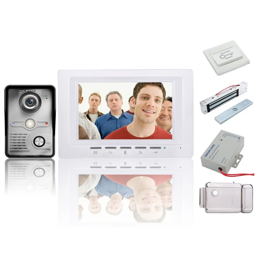 

Home Security 7 Inch Video Door Phone Doorbell Intercom Kit 2-camera 1-monitor Night Vision porteiro +Electronic locks Set