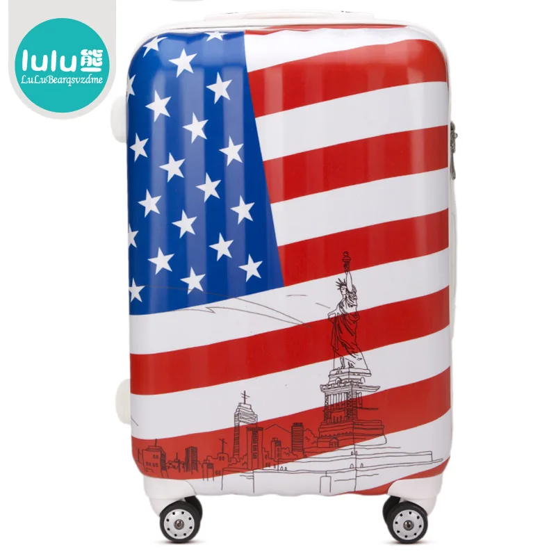 Free shipping american flag pattern suitcase check box universal wheels ABS+PC trolley luggage