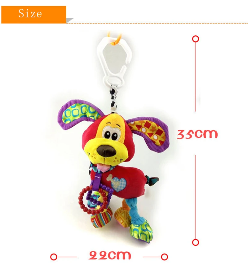35*22CM Musical Cute Rattles Bed Crib Stroller Kids Stuffed Doll Vibrator Dog Hand Bell Shake RingToy With Teether D012 14
