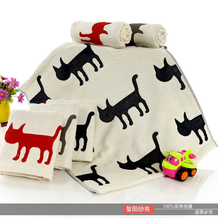 

4 layer gauze High Quality Small Hand Towel pure Cotton Printed Cat Face Towel Plain Soft Towels for baby 3pcs/set baby things
