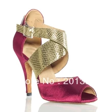 Wholesale Ladies Red Satin Snakeskin Print Straps Ballroom Dancing Shoes Latin SALSA Shoes for women Tango Shoes