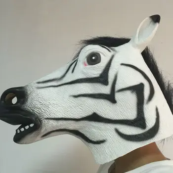 

Zebra Head Latex Mask Halloween Realistic Horse Rubber Masks Soft Horsehair Masquerade Full Face Animal Party Costume Props
