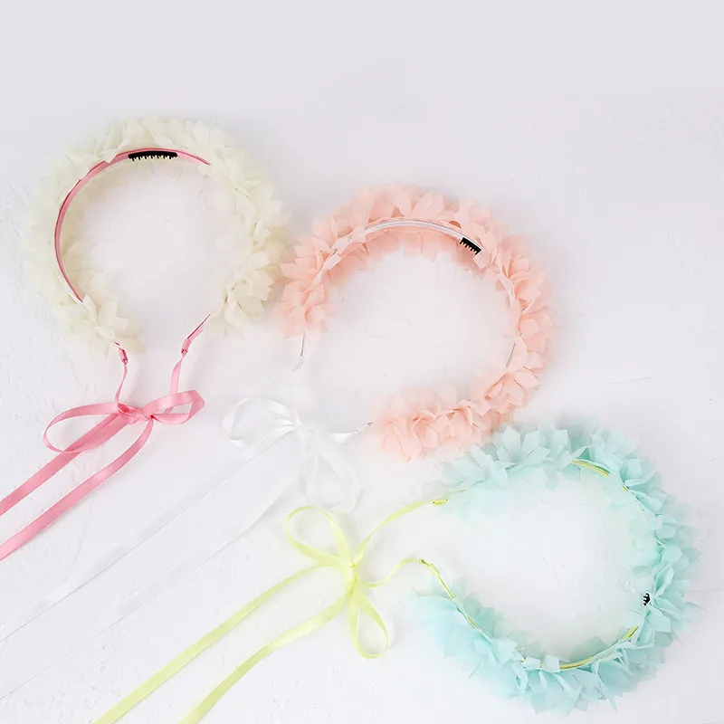 

Boutique ins 12pcs Fashion Cute Gauze Floral Hair Sticks Solid Chiffon Flower Ribbon Bow Hairbands Princess Hair Accessories