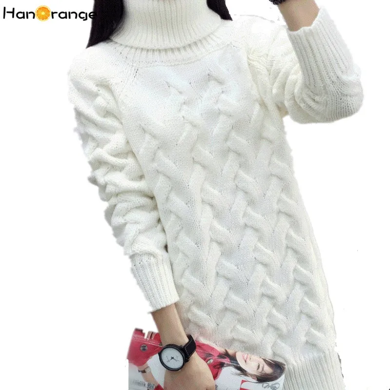Goede HanOrange Herfst Winter Koreaanse Coltrui Dikke Losse Twist Lange Vrouwen Trui Wit Rood Zwart