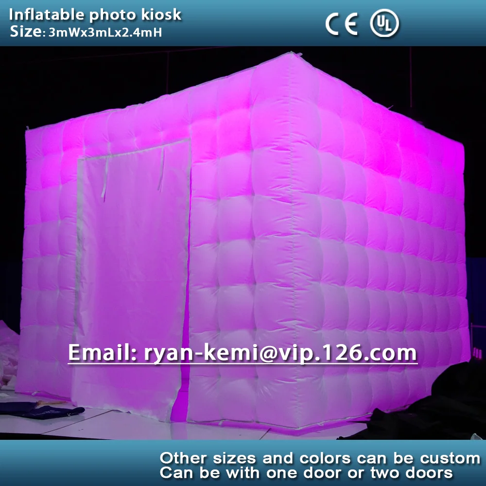 

3m*3m*2.4m 10ft*10ft*8ft inflatable photo booth kiosk inflatable photo cube tent enclosure with LED light remote control blower