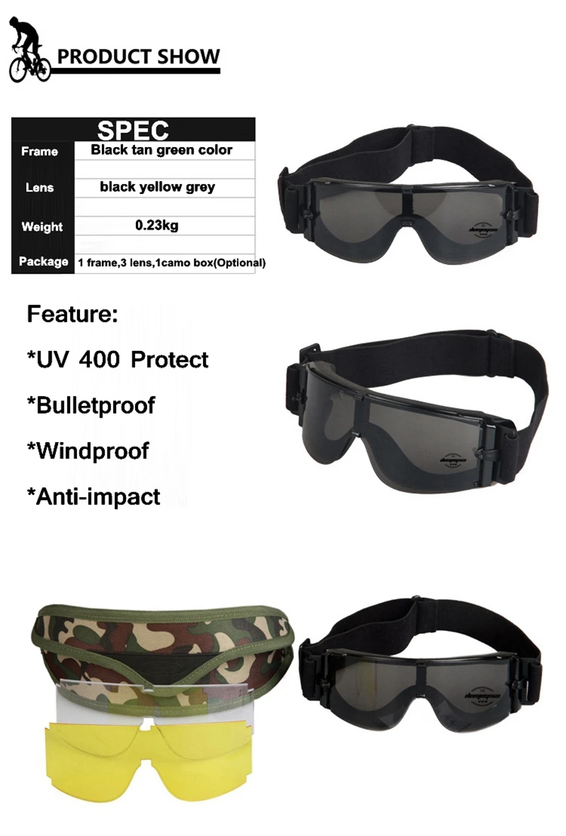 Óculos de Proteção Óculos de Sol do Exército Militar Tiro Caça Caminhadas Tático Combate Airsoft Paintball Segurança uv 2 Óculos de trilha