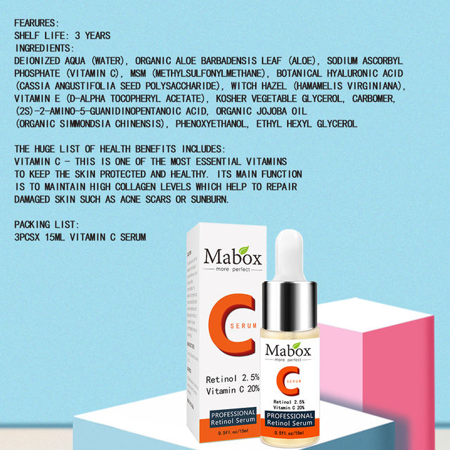Mabox Face Retinol Serum+Six Peptides Serum Facial 24K Gold+Hyaluronic Acid Serum Moisturizing Skin Care Whitening AntiAnging