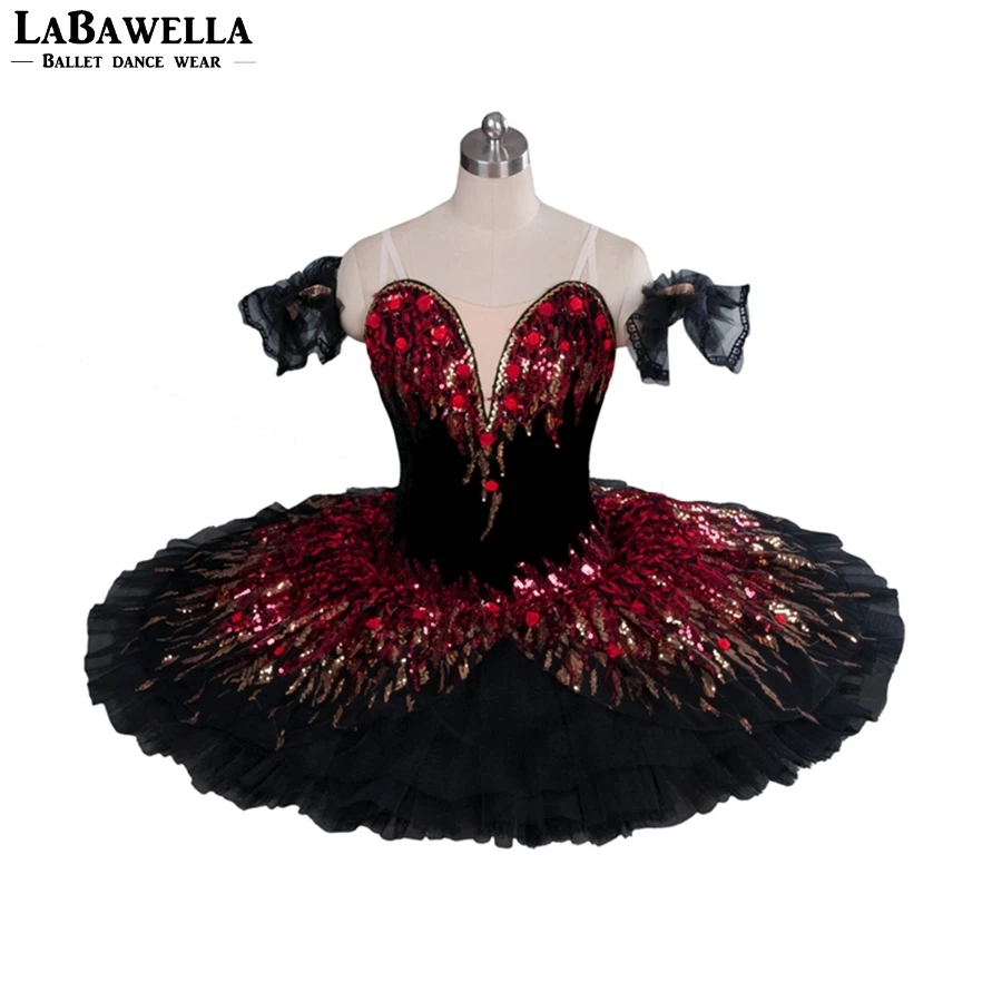 Spanish Professional Ballet Tutus Pancake Performance Tutu Black Swan Ballerina Stage costume Classical Adults KidsBT9045B
