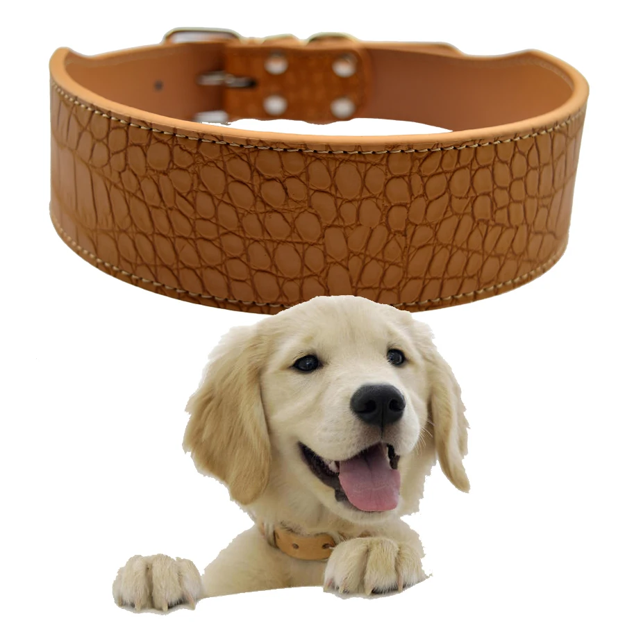 2 Inch Wide Croc Leather Dog Collar Medium Large Size Collars For Dogs